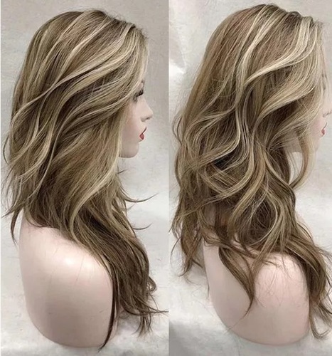 Women wavy Wig pick dye gradualy long curly hair synthetic  fiber headgear
