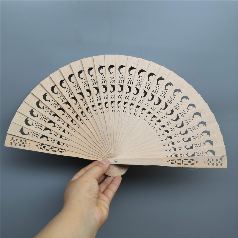 8-inch Full Punch Incense Fan Imitation Sandalwood Fan Sunflower Hollow Folding Fan Wedding Return Wooden Gift Fan display picture 2