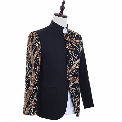 Black sequined jazz dance singers stage performance jackets for men youth singers host dress coats for male