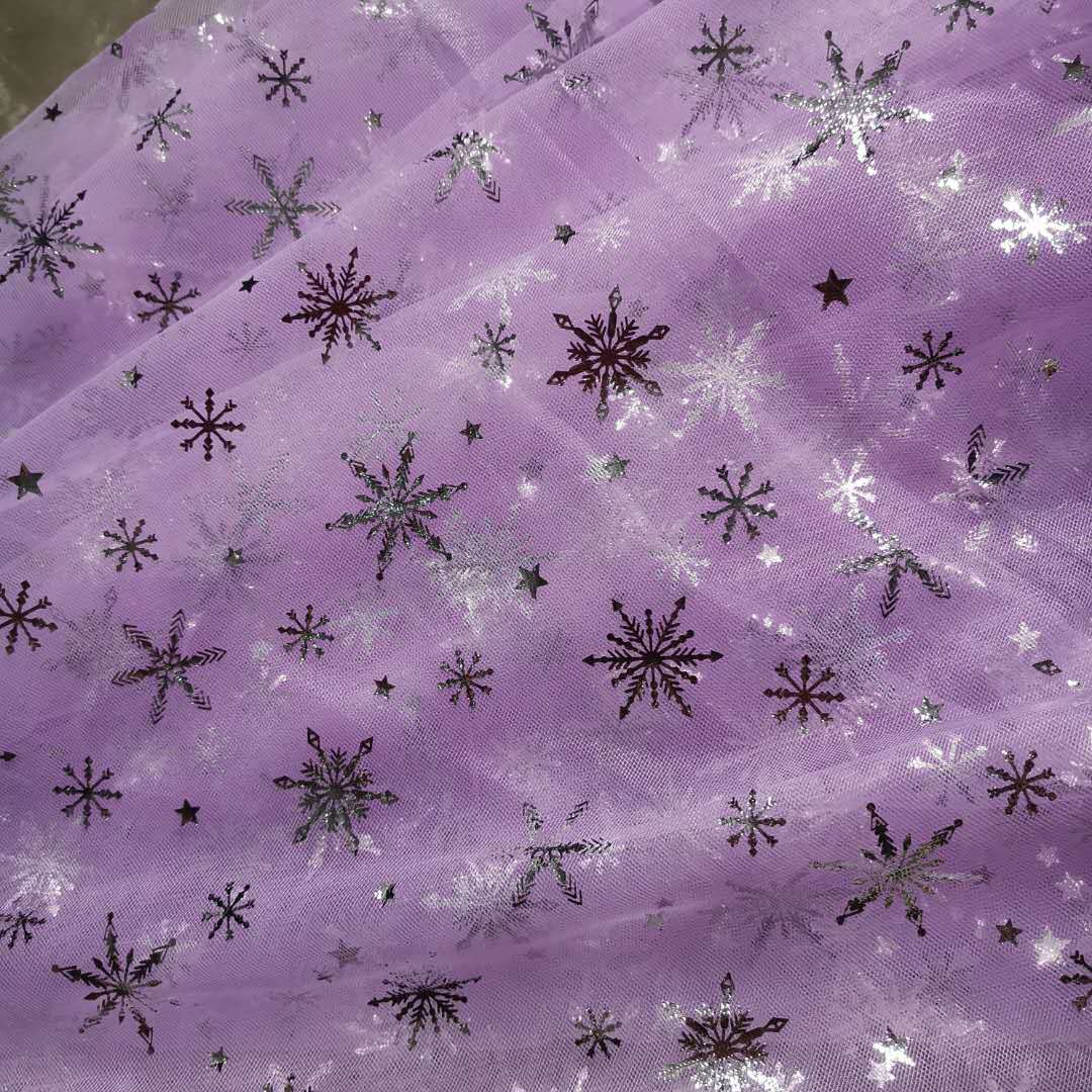 爆款锦加密美国网网眼布烫金烫银雪花星星 新款童装裙子面料纱