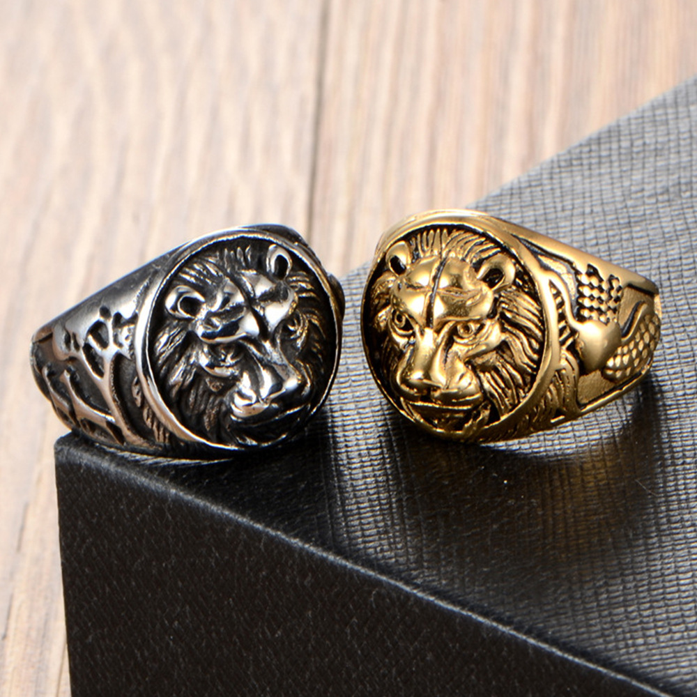 1 Piece Quantity Daily, Street Occasion Punk Lion Titanium Steel Inlay Zircon 18K Gold Plated Men'S Rings