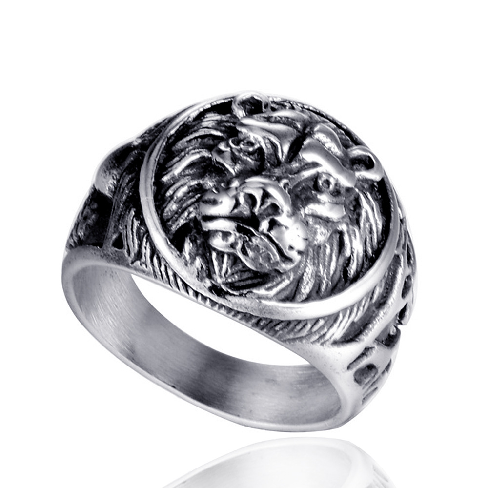 18K Gold Plated Plating Material Zircon Inlay Material Punk Lion Titanium Steel Inlay Zircon 18K Gold Plated Men'S Rings