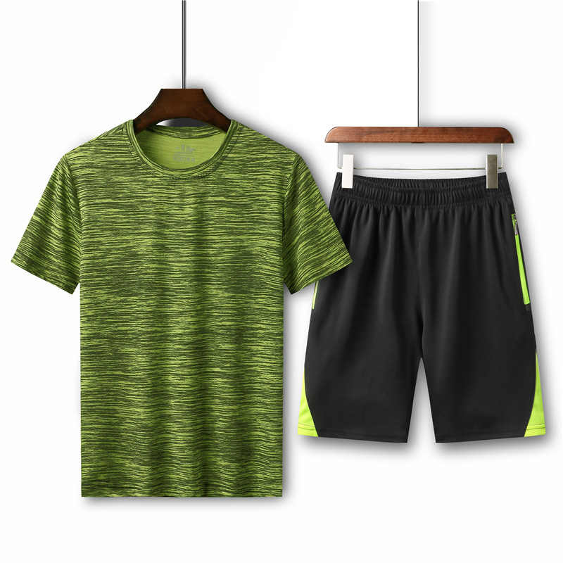Trajes deportivos de verano delgados para hombres, ropa de ejercicio, pantalones cortos de cinco puntos, camisetas de secado rápido, juegos de verano de dos piezas