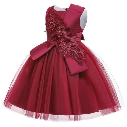 Cross-border exclusive children's formal dress with large bow applique — Princess-style gown, girls' wedding-style puffy runway dress