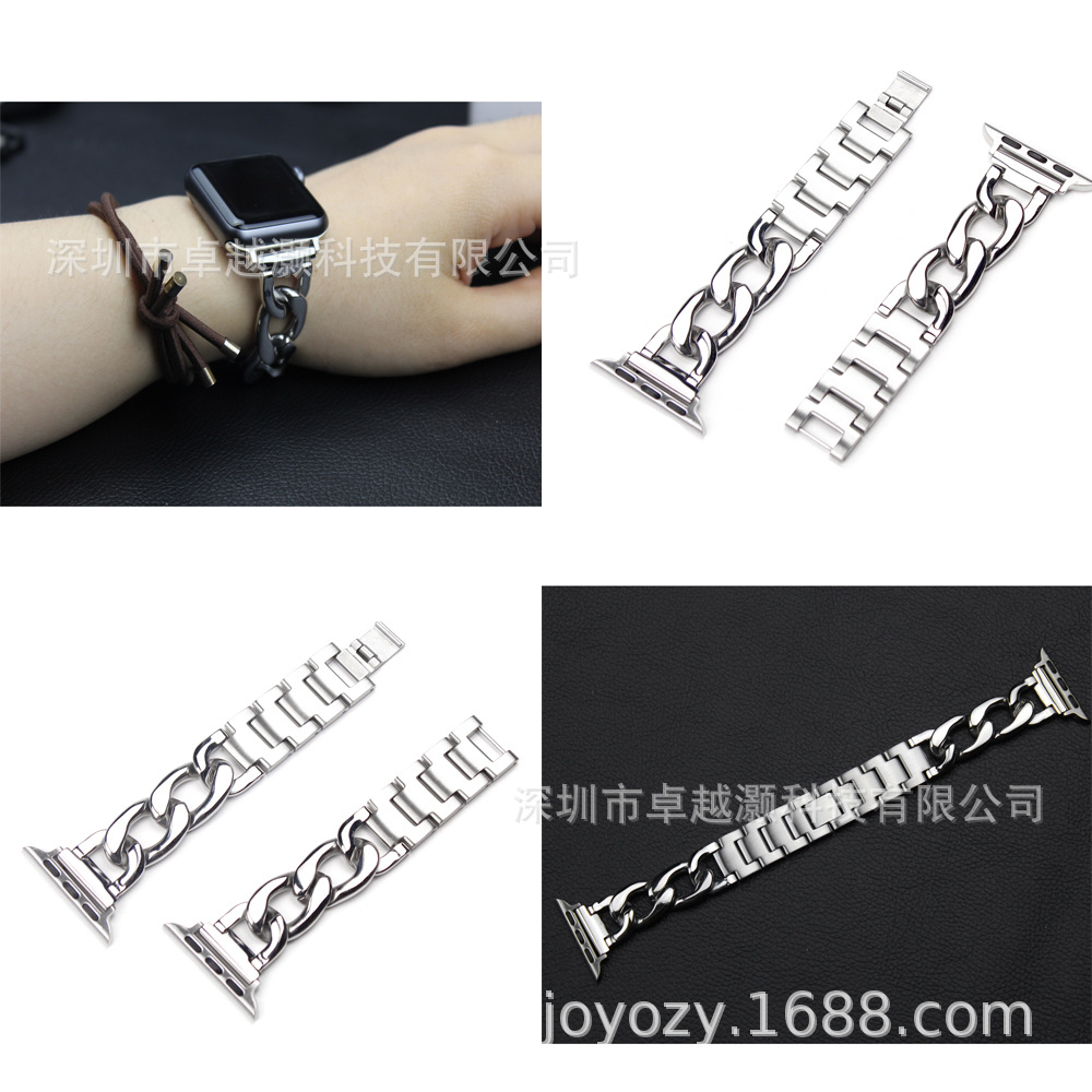 适用于Apple watch智能手表不锈钢高档单链牛仔带iWatch金属表带|ms