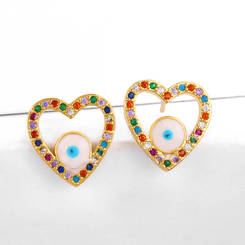 Earrings Micro Inlaid Colorful Diamond Drip Oil Eyes Love Earrings Geometric Cross Zircon Earrings display picture 2