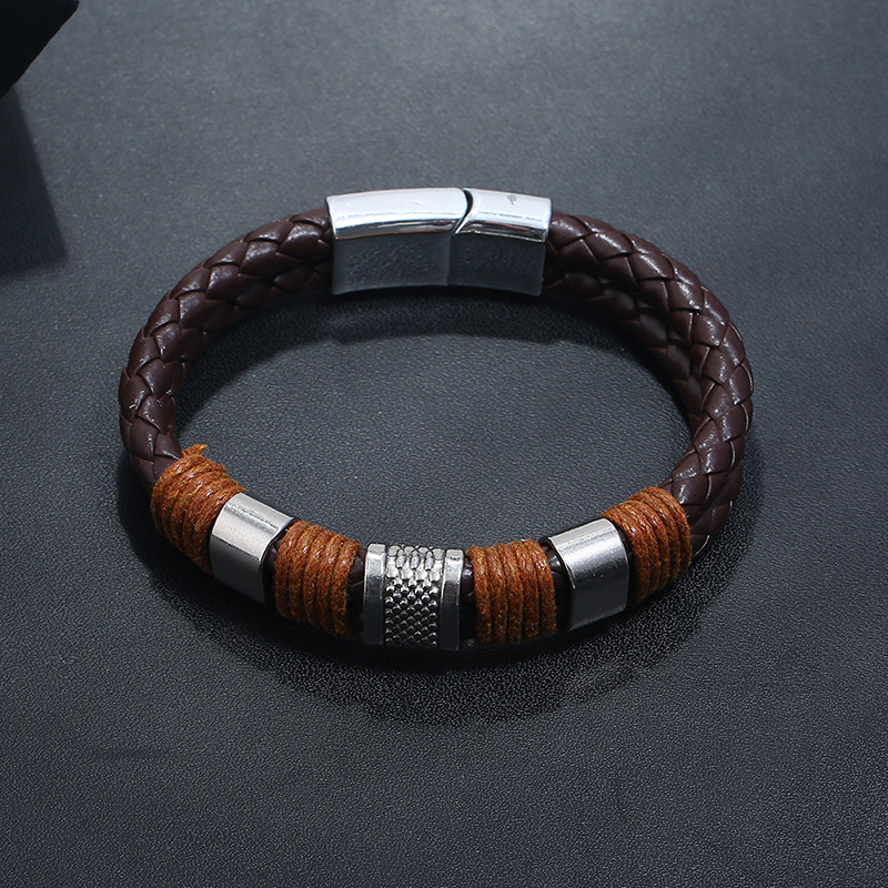 PU woven bracelet magnetic menu0027s simple leather bracelet