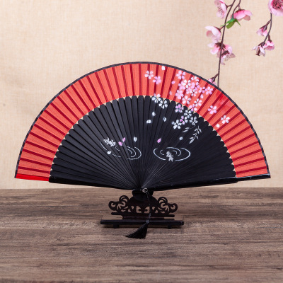 21CM大紅色女式手繪梅花扇子折扇中國風古風古典隨身便攜跳舞蹈扇