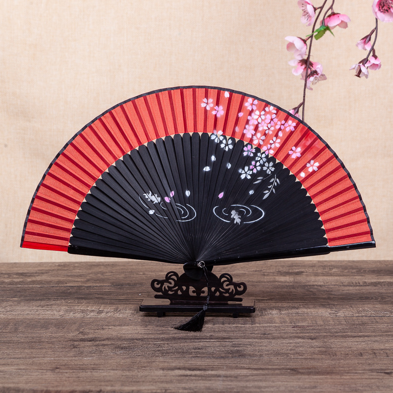 21CM大紅色女式手繪梅花扇子折扇中國風古風古典隨身便攜跳舞蹈扇