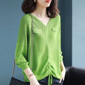 V-collar pull-rope knitted sweater autumn new sweater underdress