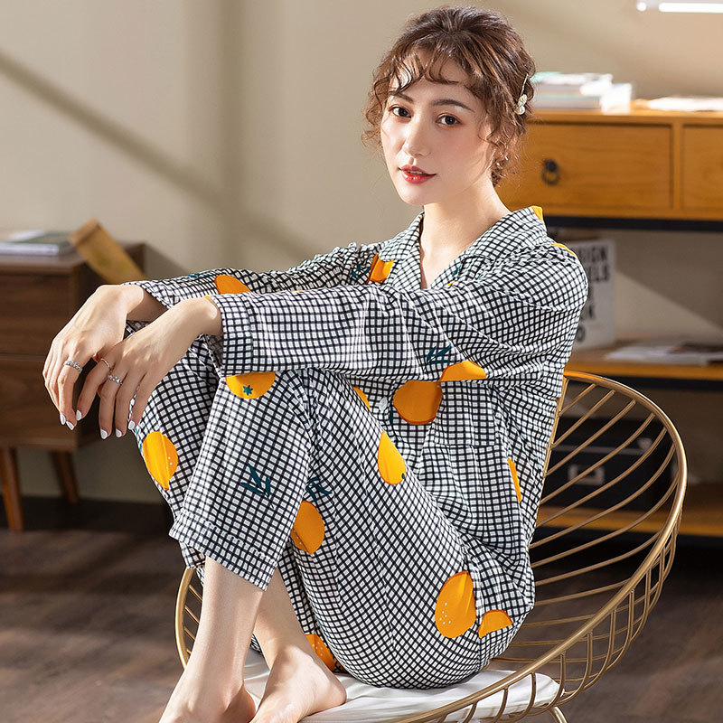 XNE-橙格子开衫长袖套装 (8)