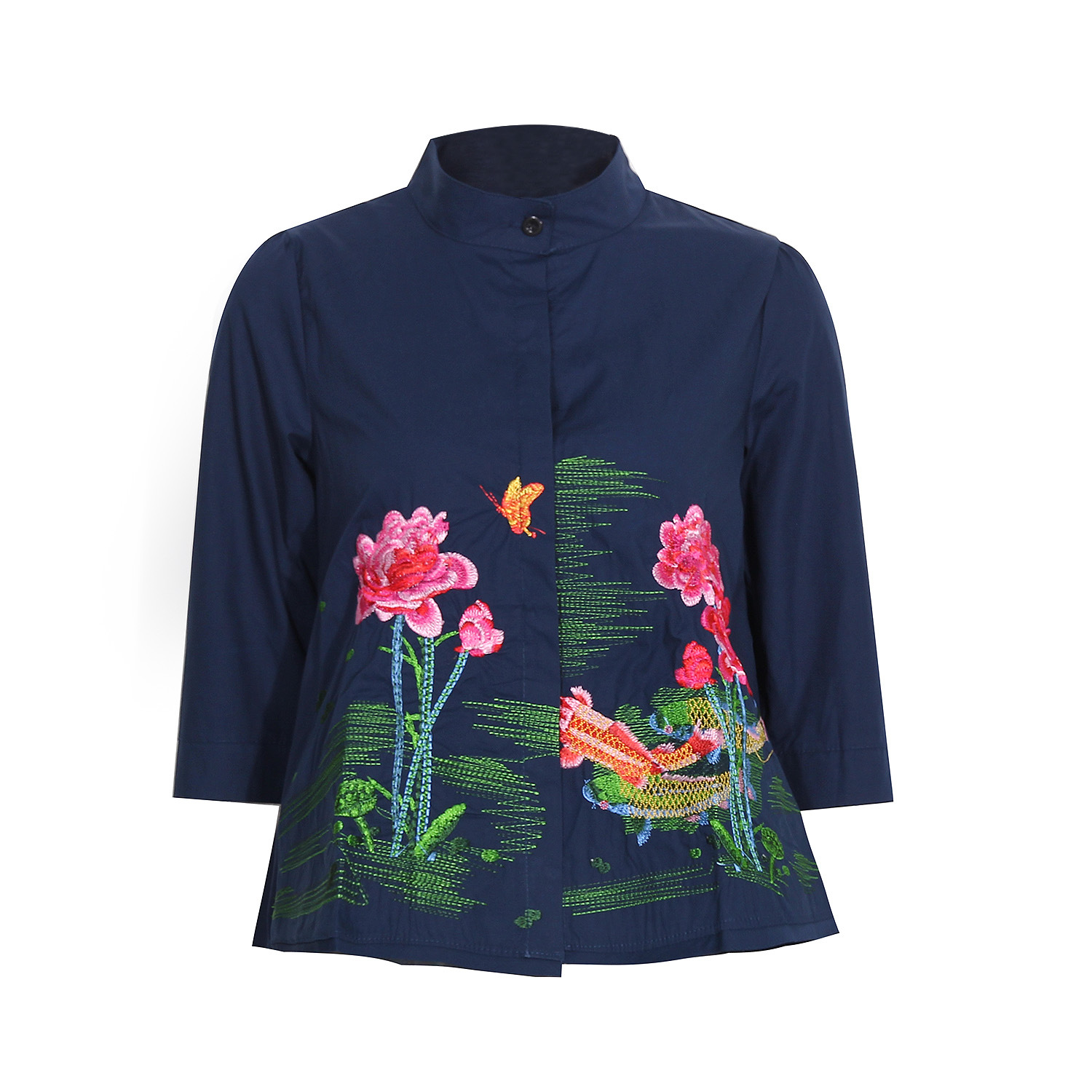 Embroidered Three-quarter Sleeve Shirt  NSMY15929