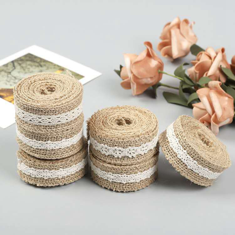 蕾丝花边麻布卷双边花边卷 DIY婚庆 鲜花包装可批发2.5cm