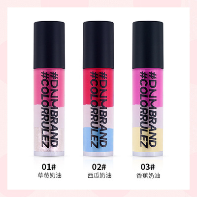 DNM三色冰泣淋奶油唇彩西瓜色粉色顯色易上色炫彩唇釉三層顏色/只