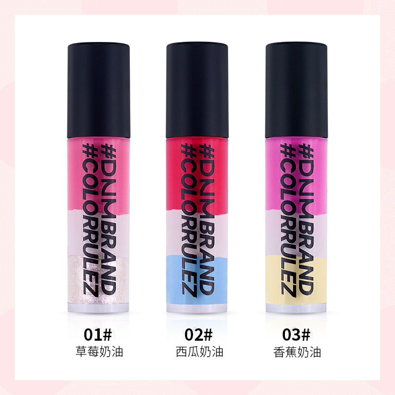 DNM三色冰泣淋奶油唇彩西瓜色粉色顯色易上色炫彩唇釉三層顏色/只
