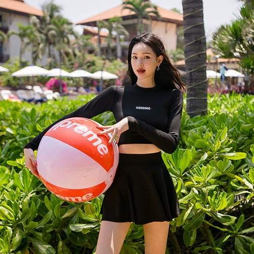 Swimwear, split long-sleeve, 2019, sun protection, high waist, fitted, slim fit