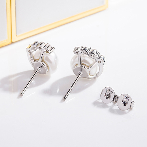 Korean version of Internet celebrity pearl earrings for women with diamonds and zircon pearl earrings, sweet temperament earrings, simple fashion jewelry