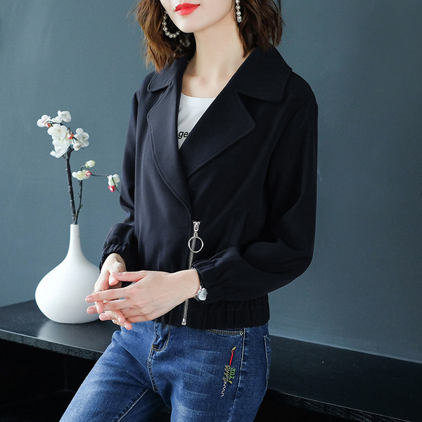 Black suit collar short coat women’s Retro personality fashion bottom top