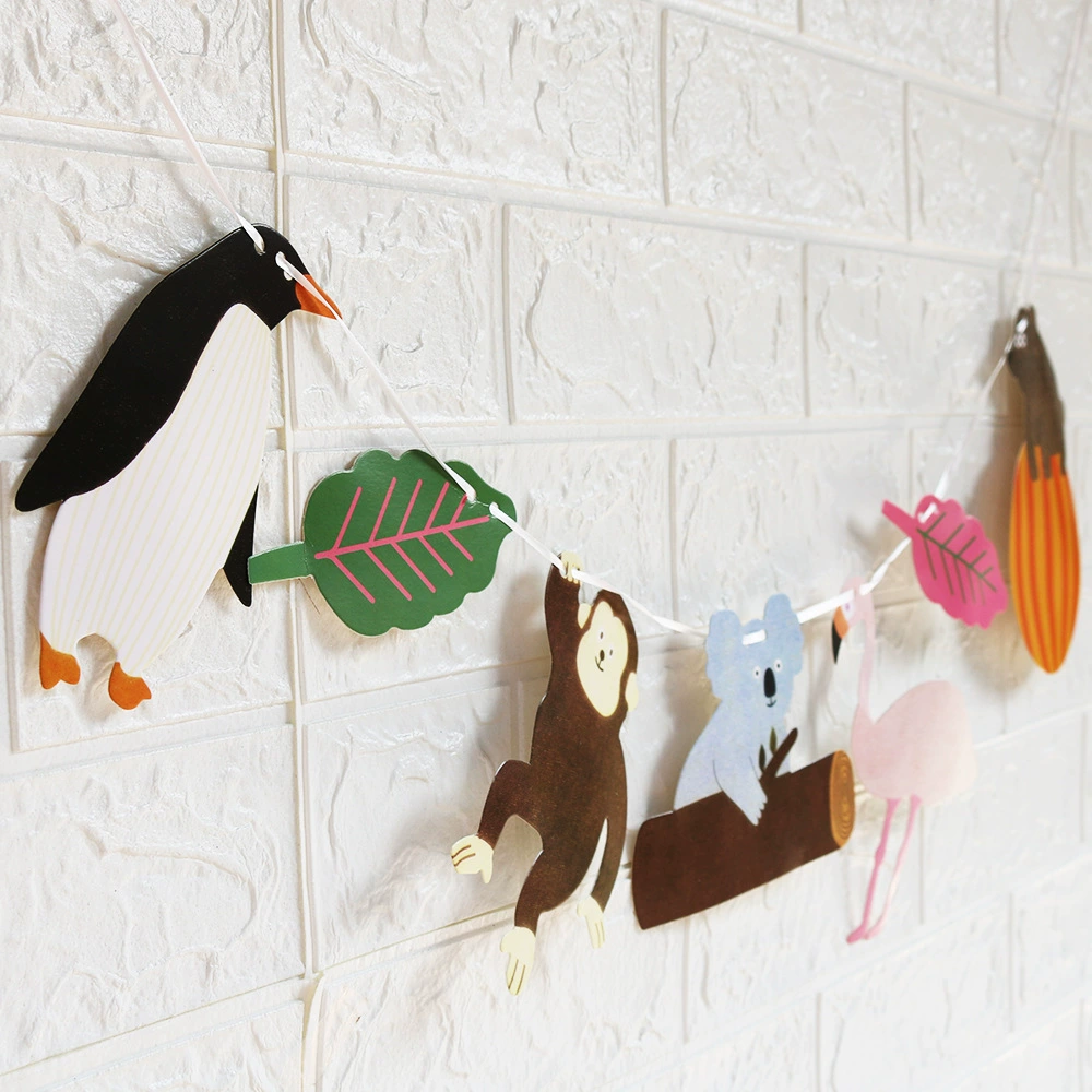 Wholesale Shengjie Party Products Card Paper Labs Ribbon Dress Cartoon Herbal Rain Forest Animal Pulling Flag