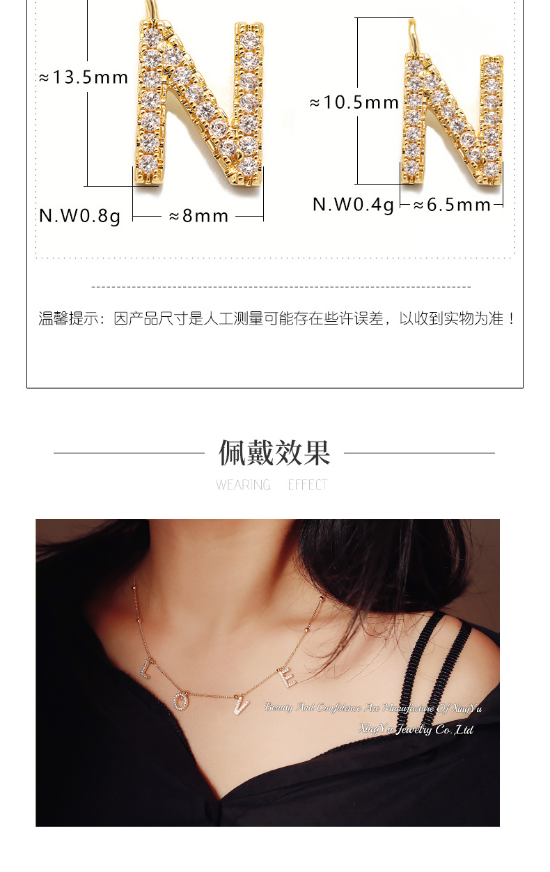 Fashion Large Letter Zircon Copper Necklace display picture 5