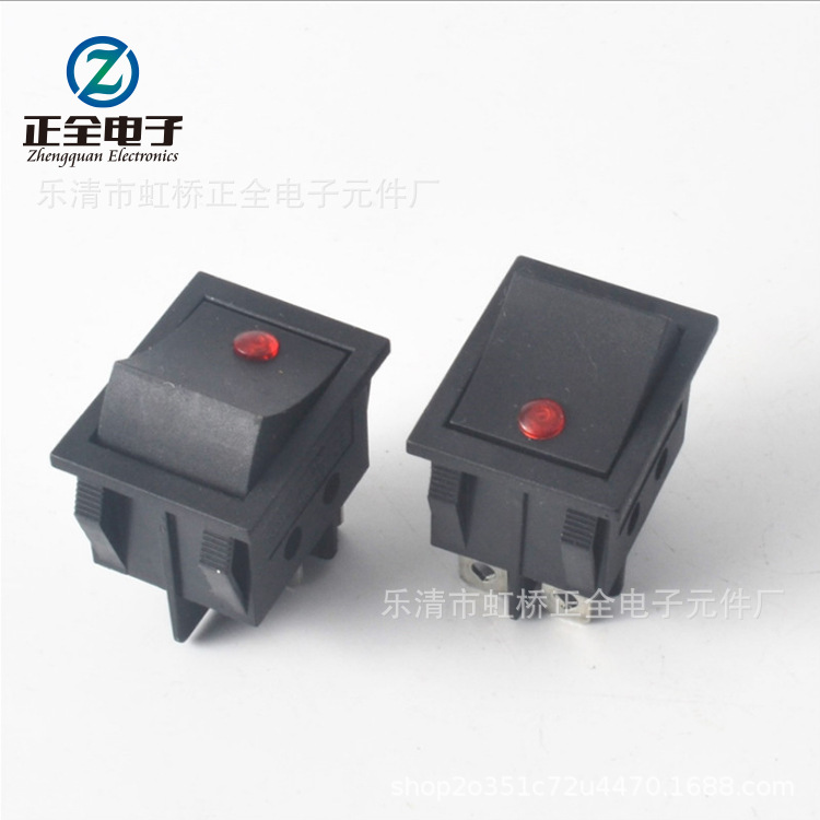 厂家直供KCD4双联带猫眼船型开关 黑色六脚两档带猫眼翘板开关