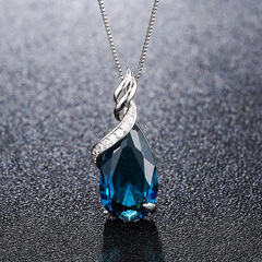 wish速賣通熱賣水滴形藍寶石吊墜 歐美托帕石跨境飾品藍水晶項鍊