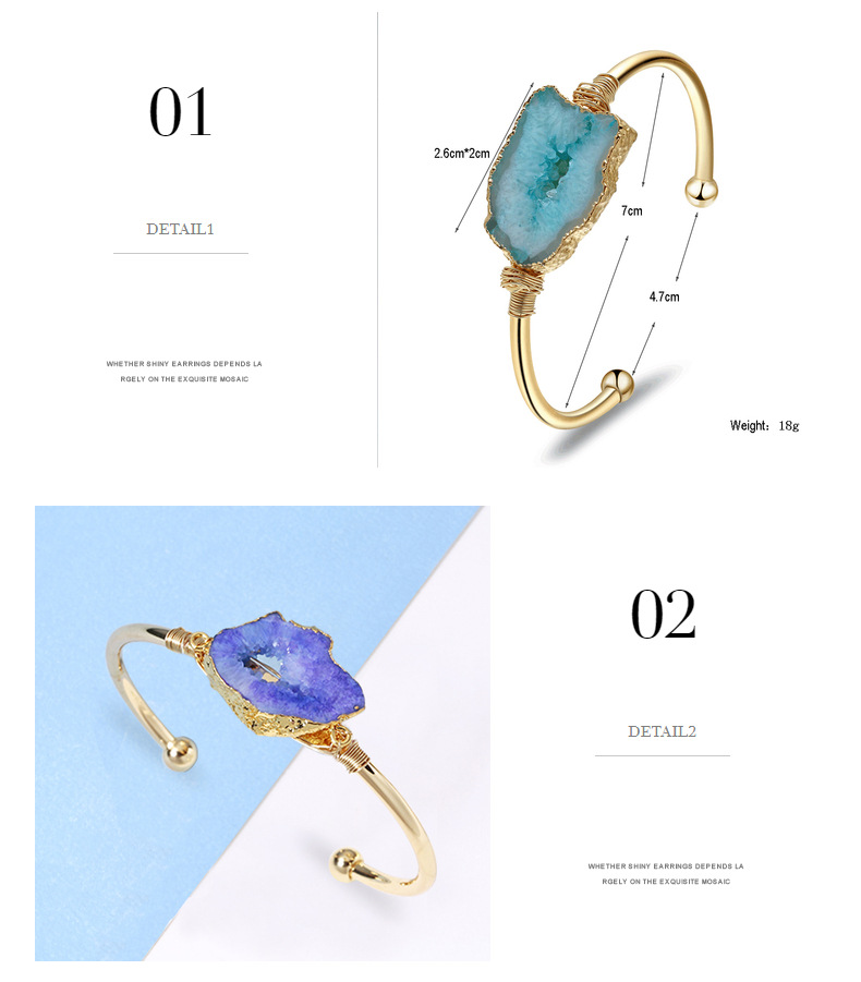 21g Weight Natural Stone, Agate Inlay Material Simple Style Irregular Geometric Natural Stone Copper Natural Stone Agate Bangle In Bulk