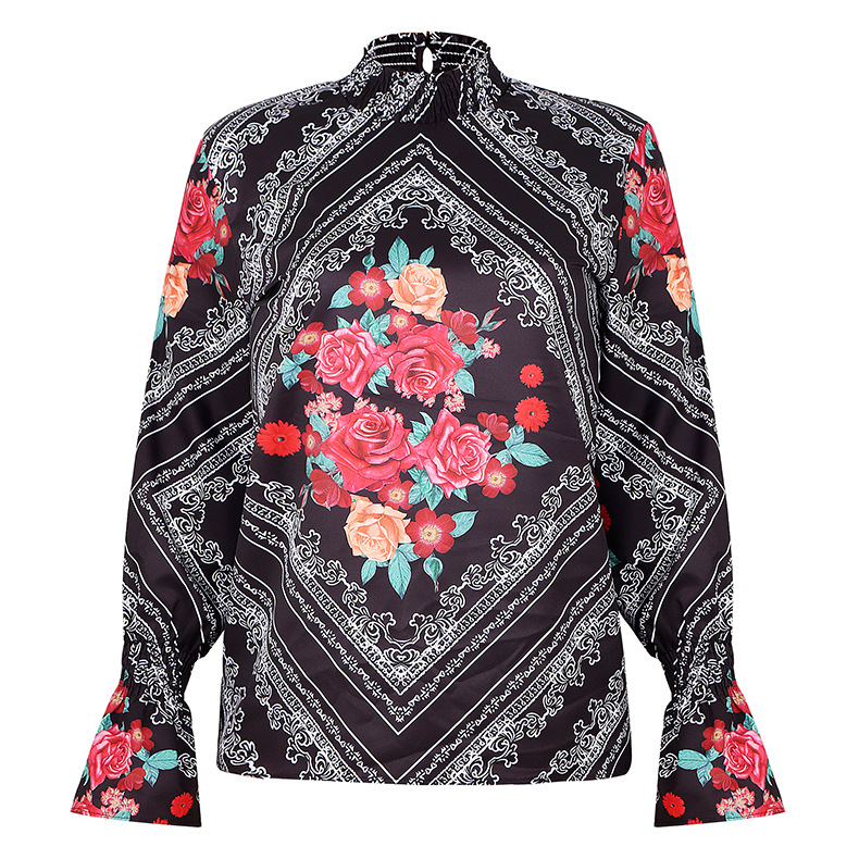 autumn new loose stand-up collar printed long-sleeved shirt  NSKX6072