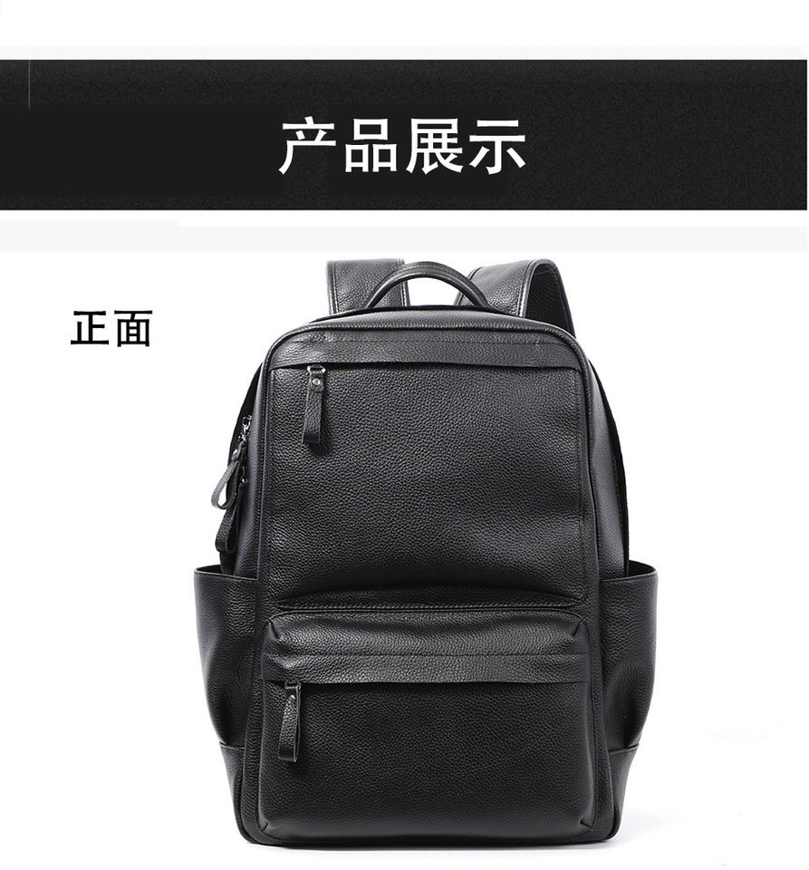Ba lô nam da bò thật 15.6 inch chống nước, túi đeo vai du lịch đựng laptop 43×30×18 cm — Màu đen chi tiết 11