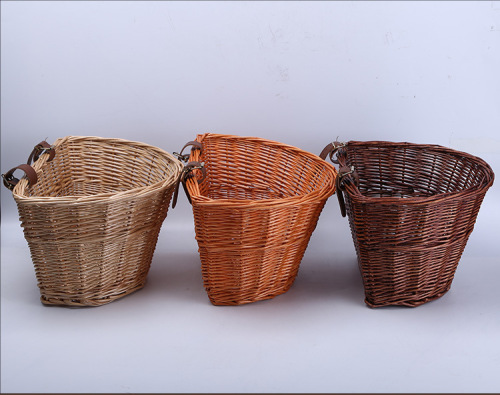 Willow-woven D-shaped bicycle basket, supermarket shopping basket, mountain bike and electric bike vegetable basket, rattan front wheel basket