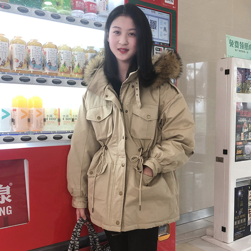 2019新款韓國東大門寬松加厚收腰冬季外套工裝羽絨服女中長款潮牌