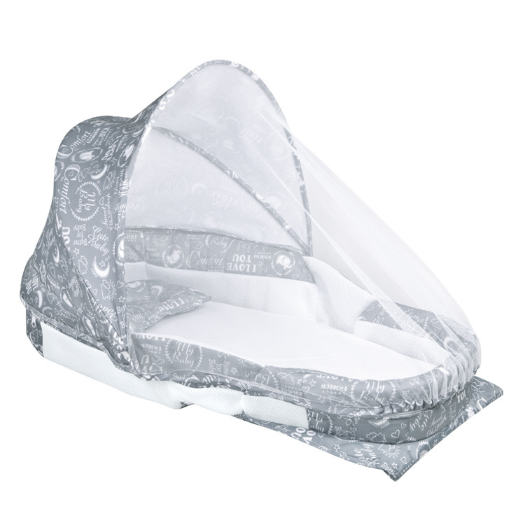 卡通图案婴儿床 全包围带蚊帐婴儿床中床 音乐灯光折叠婴儿床详情图1