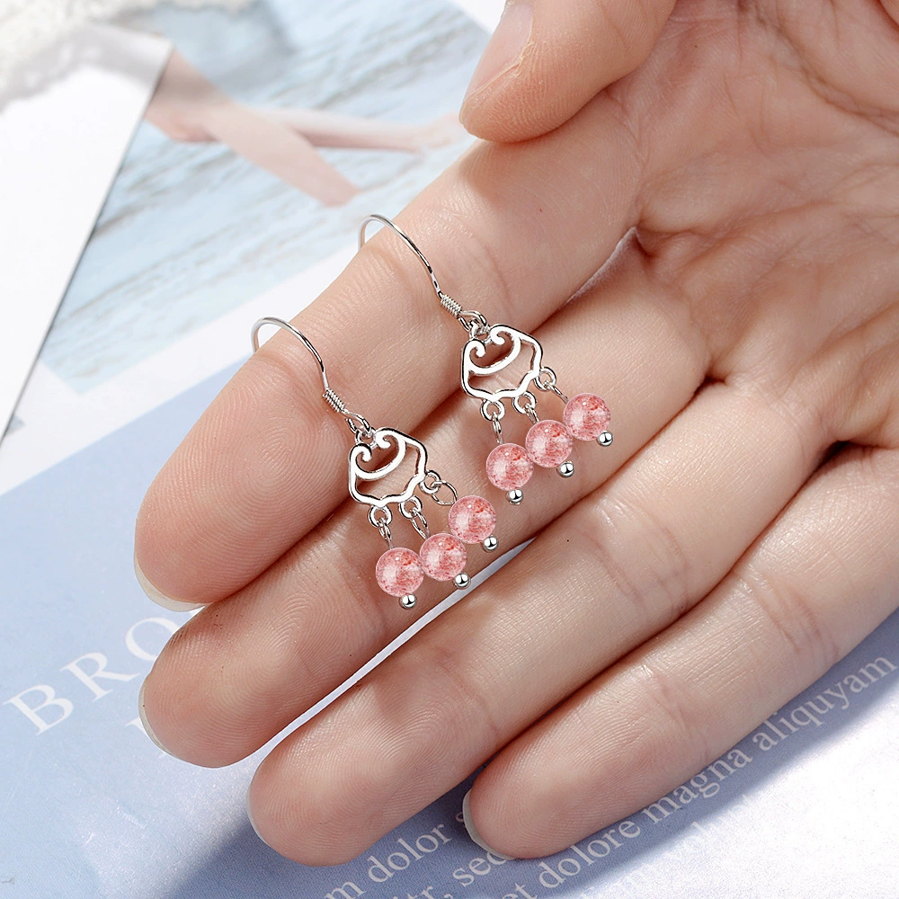 Серьги, фуксия短 кристаллы, корейский стиль