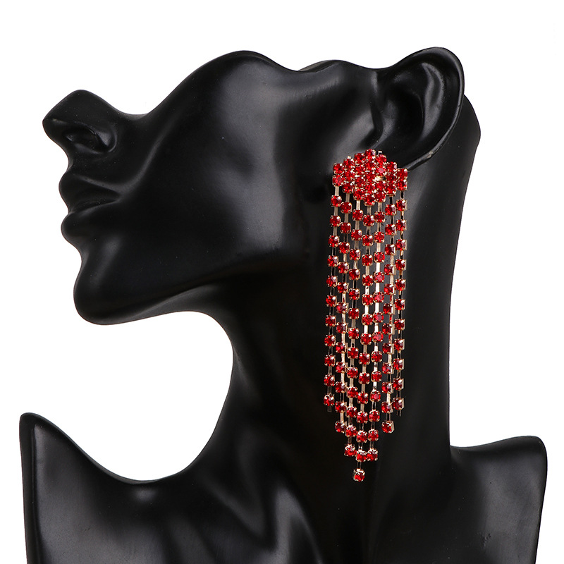 Ultra Flash Rhinestone Long Tassel Chain Earrings For Women display picture 7