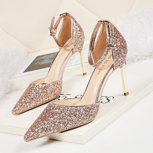 Fashion Tip Shallow Sequins Night Shop Sandals Fine-heeled Shoes