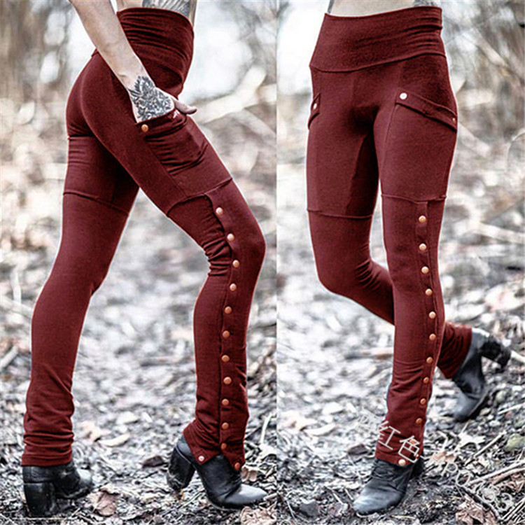 High Waist Side Split Snap Button Leggings