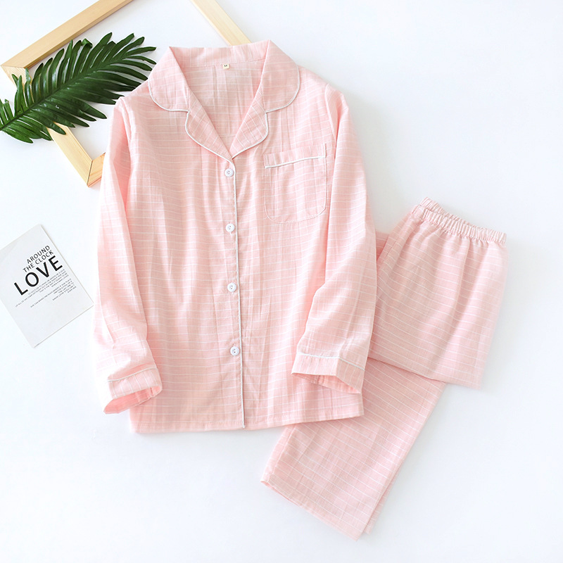 女性用ピンク織り格子部屋着