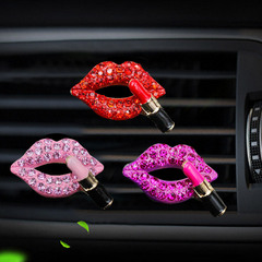 Car air freshener clip with creative diamond-embellished red lips design, car air vent essential oil diffuser clip, interior decoration accessory, car ornament