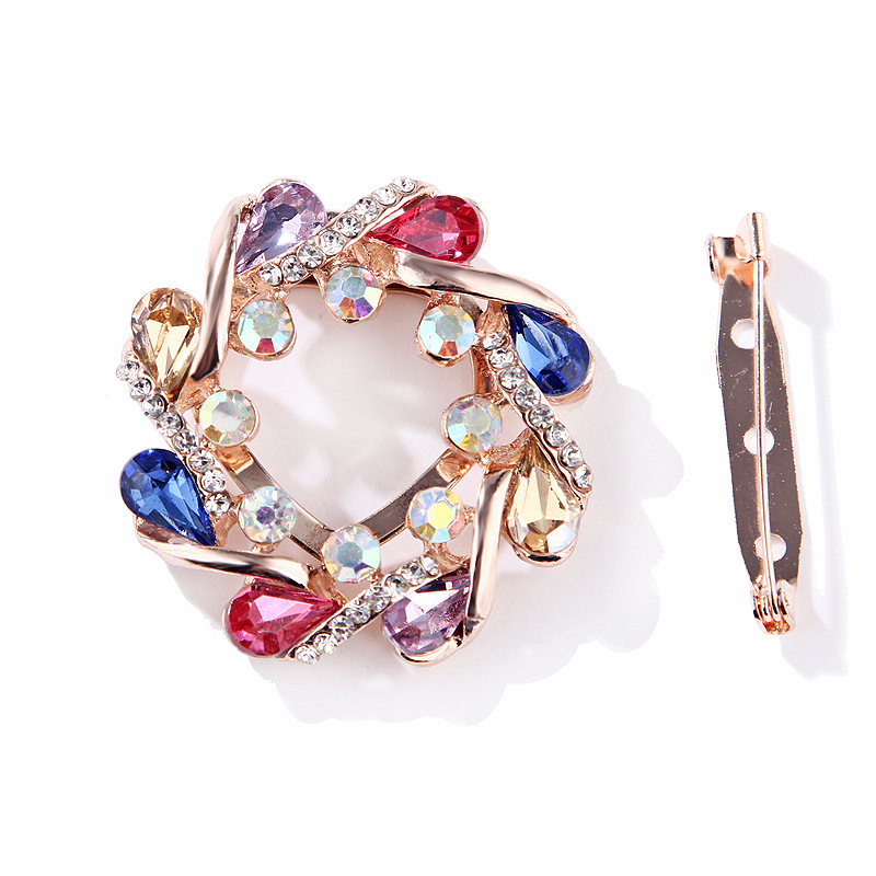 Korean fashion bunte kristall glas blume rose gold brosche schal schnalle dual zweck alle spiel kleidung zubehör_voghion.com