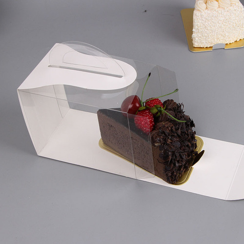 Portable transparent thousand layer cut cake box packaging box mousse pastry box triangular box Keding LOGO