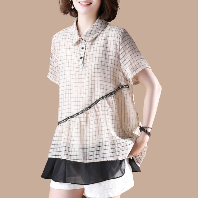 Checker shirt blouse pullover summer dress new fashion  