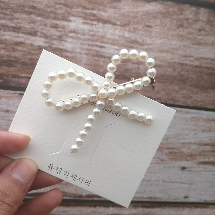 珍珠發夾女韓版女蝴蝶結甜美可愛淑女鴨嘴夾邊夾頂夾劉海夾頭飾品