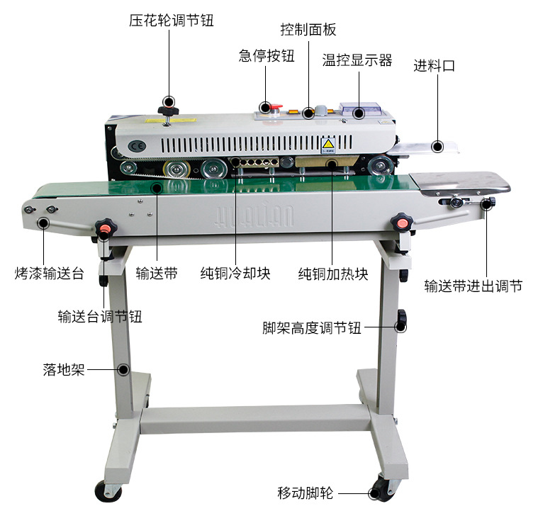 The Hualian continuous sealing machine FRB770 can automatically seal aluminum foil plastic tea packaging bags and steel stamp the date and batch number detail image 11