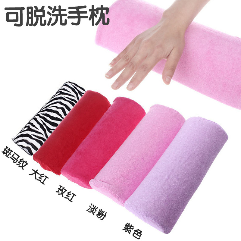 Herramientas de uñas suministros toalla almohada de mano al por mayor pequeña almohada de maquillaje semicírculo paño de felpa extraíble y lavable monocromo almohada de mano