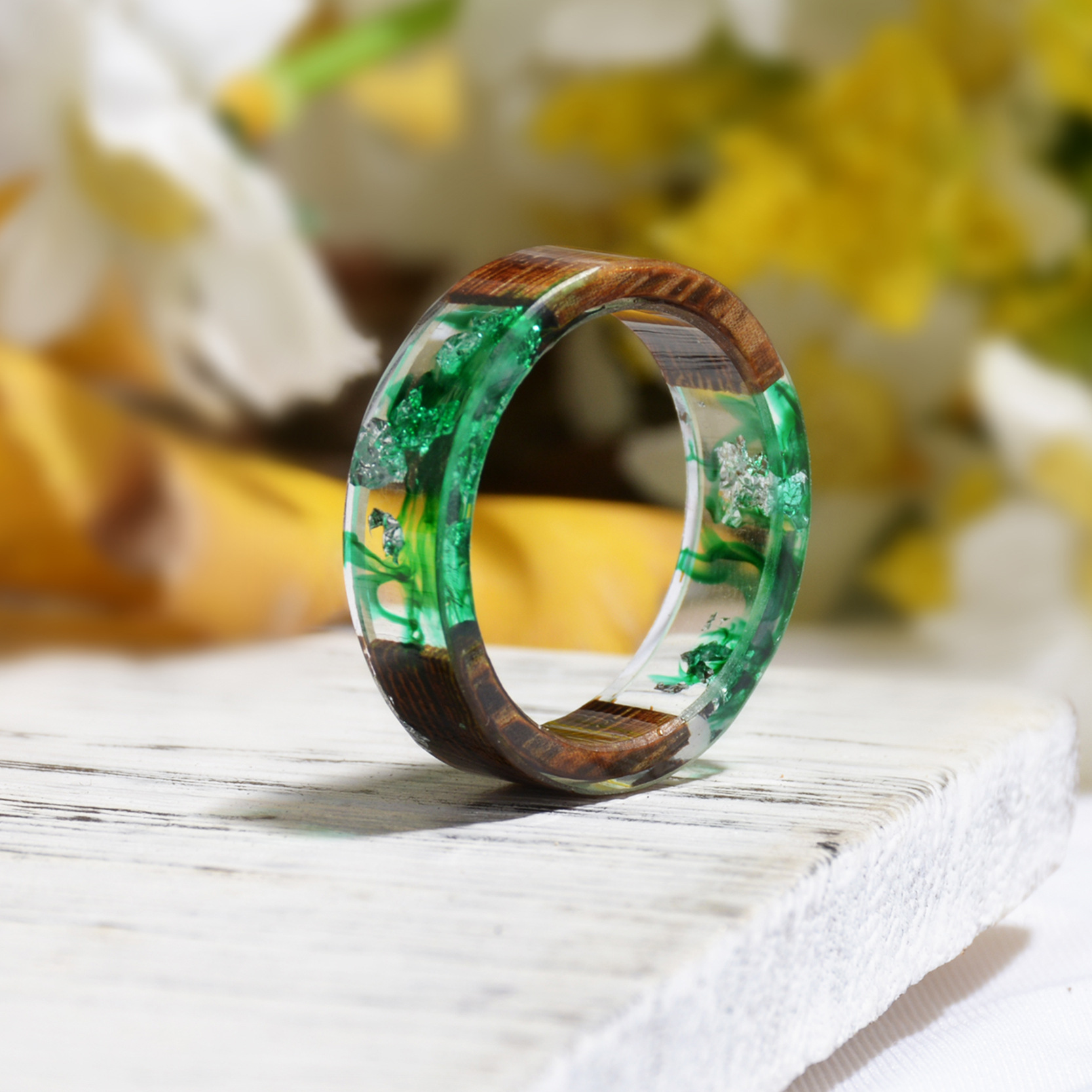 Simple Style Flower Wood Resin Unisex Rings 1 Piece