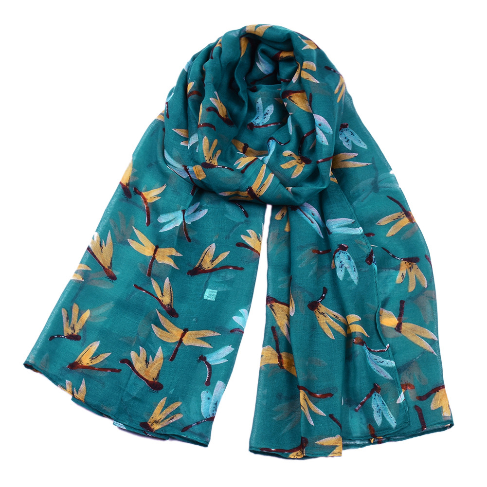 Foulard en gaze balinaise unisexe pour femme, écharpe de plage d'été, d'automne, mode, imprimé libellule, cape de protection solaire_voghion.com