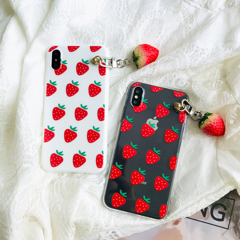 new pattern iPhone7plus Mobile phone shell originality strawberry 6s Application of soft shell 7/8 All inclusive xs max Pendant sleeve
