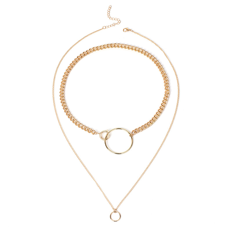 50g Weight Necklace Classification Women'S Gender Gold, Silver Color Hot Selling Fashion Metal Multi-layer Geometric Circle Clavicle Chain 2
