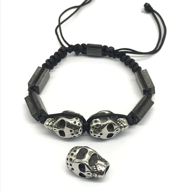 Foreign trade website hot European and American pop punk hand woven beaded pock skull leather bracelet