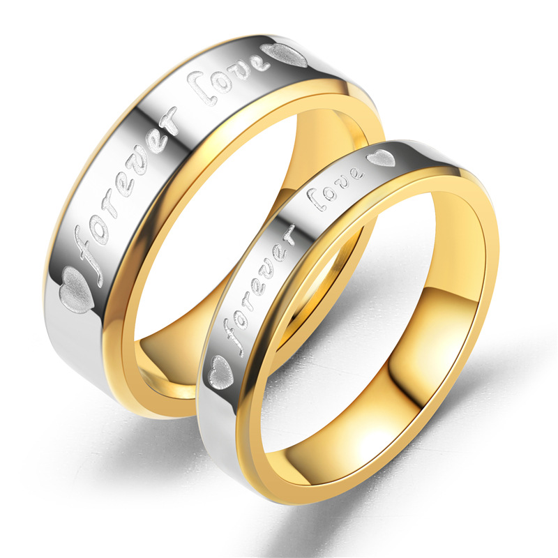 European and American Fashion Forever Love Golden Couple Rings with Beveled Edges, Eternal Rings, Source Factory Direct Sales